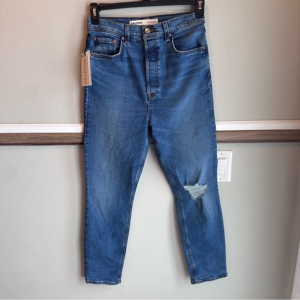GRLFRND Jeans The Piper High Rise Stretch Slim Crop Button Fly Distressed​​​